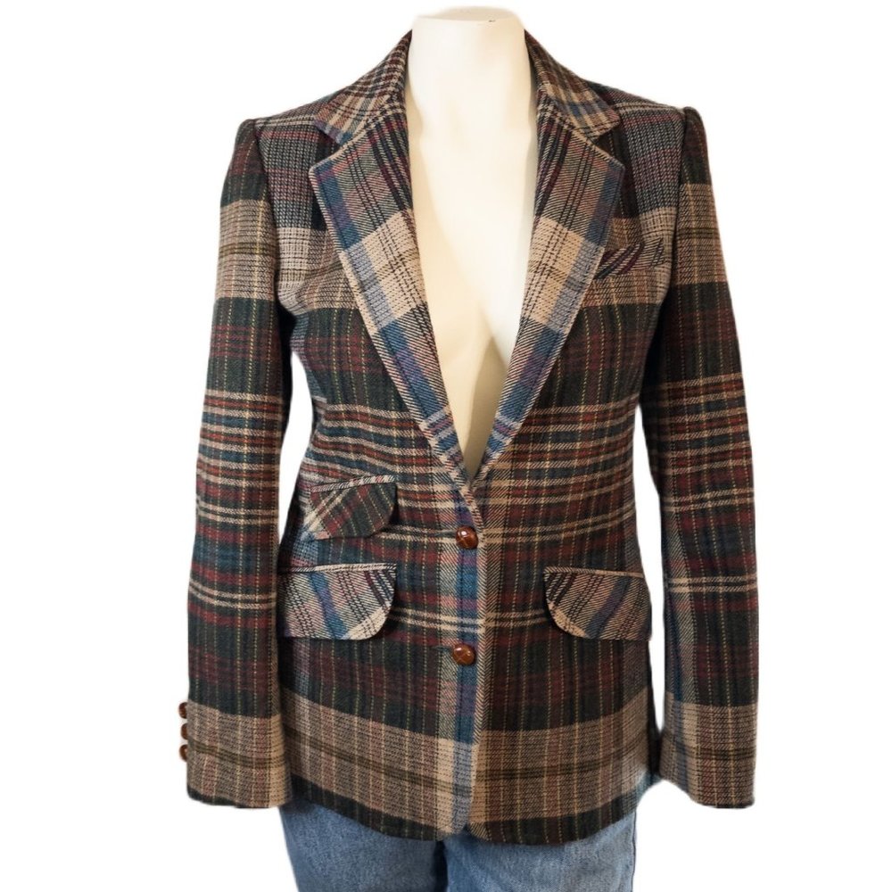 G.J. Forbes Vintage 80's Plaid Y2K Blazer Size 7/8 Grandpacore Green Red…